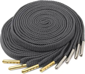 YJRVFINE Solid Flat Shoe Laces: Metal Tips Thick Shoelaces for Sneakers 2 Pair