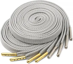 YJRVFINE Solid Flat Shoe Laces: Metal Tips Thick Shoelaces for Sneakers 2 Pair
