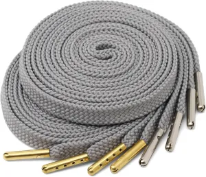YJRVFINE Solid Flat Shoe Laces: Metal Tips Thick Shoelaces for Sneakers 2 Pair