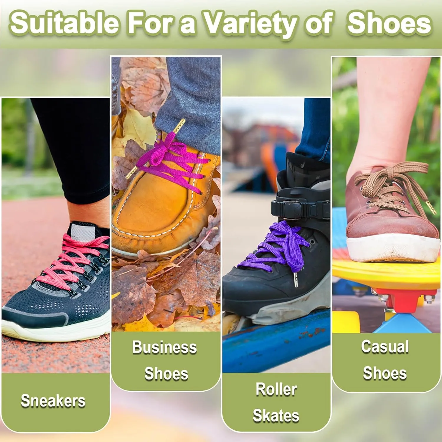 YJRVFINE Solid Flat Shoe Laces: Metal Tips Thick Shoelaces for Sneakers 2 Pair
