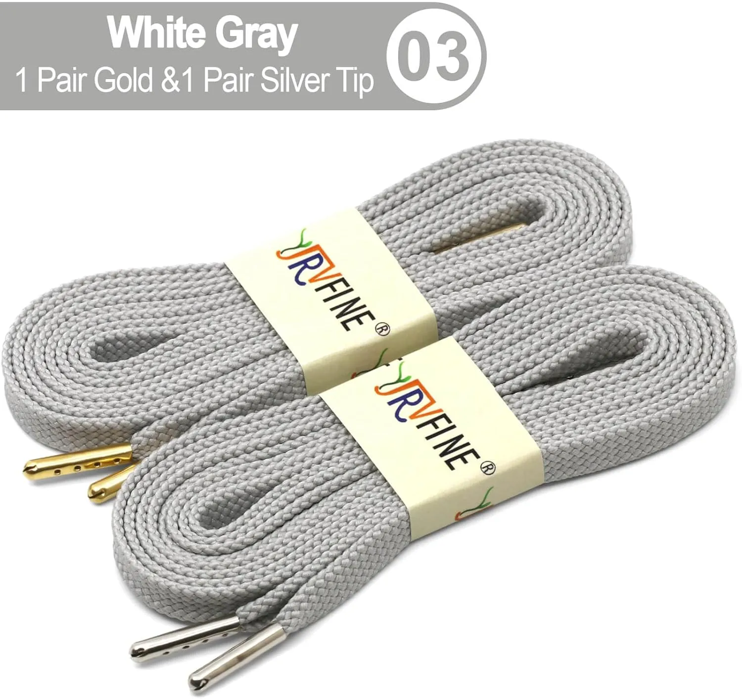 YJRVFINE Solid Flat Shoe Laces: Metal Tips Thick Shoelaces for Sneakers 2 Pair