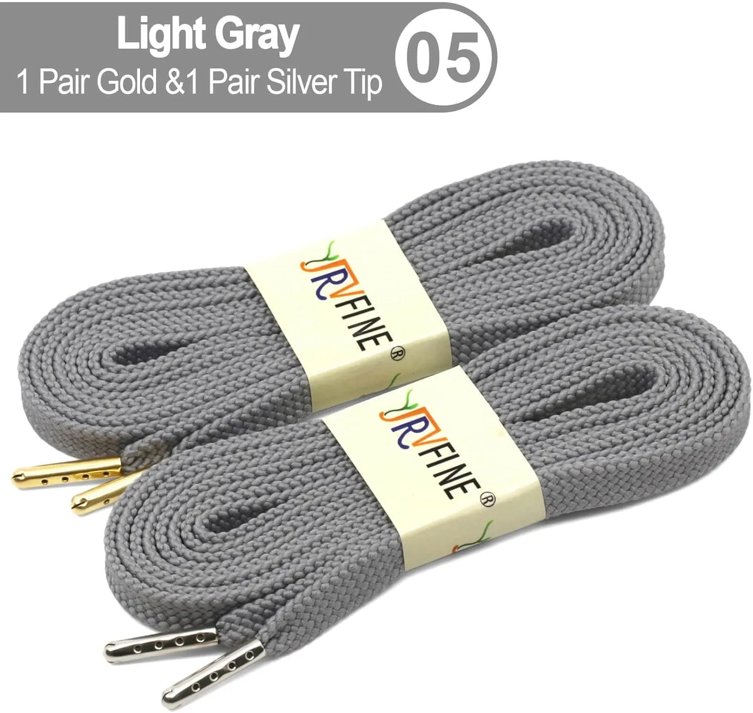 YJRVFINE Solid Flat Shoe Laces: Metal Tips Thick Shoelaces for Sneakers 2 Pair