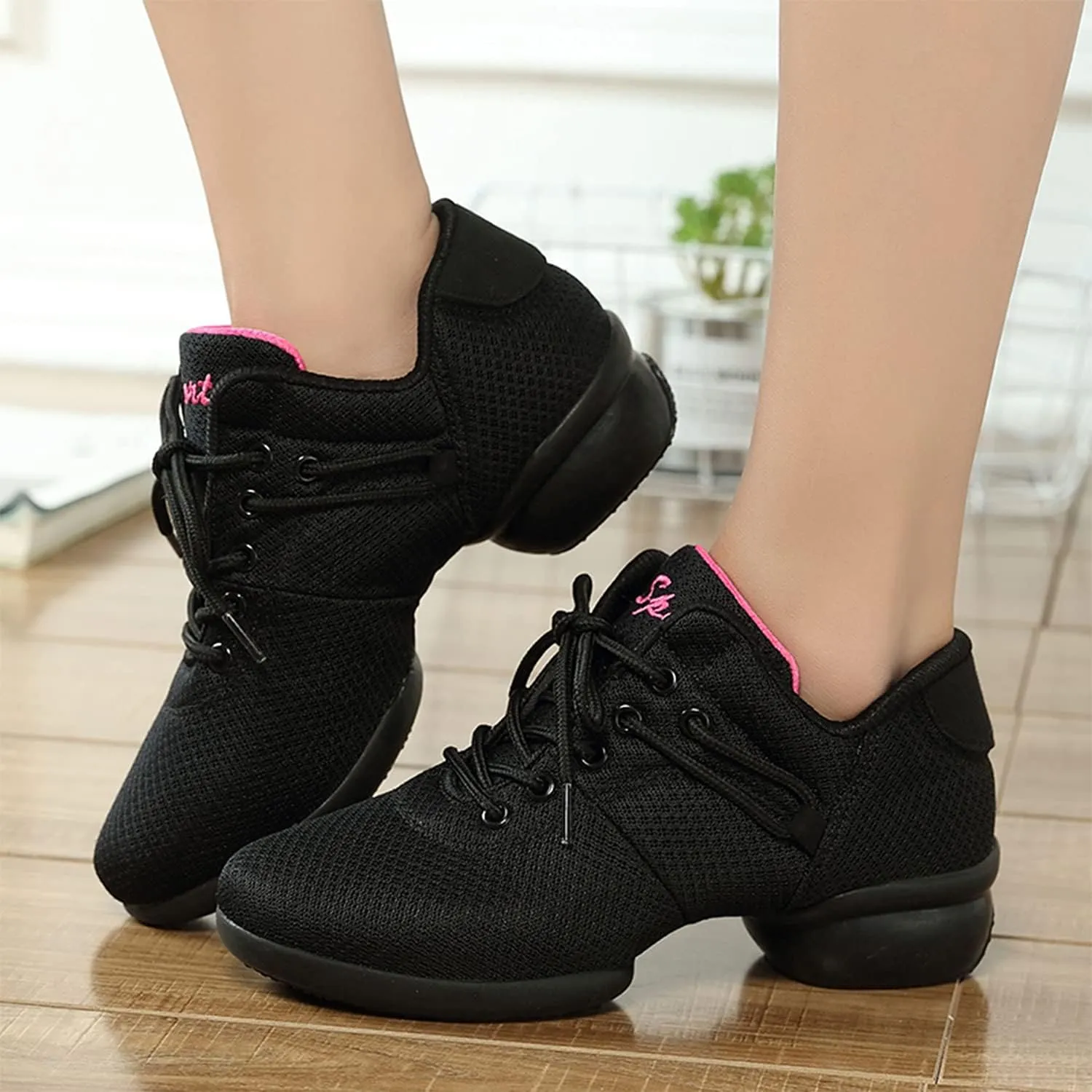 YUKTOPA Womens Dance Sneakers Jazz Shoes Lace-up Walking Shoes Lightweight Breathable Lady Platform Shoes
