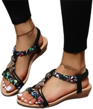 ZHOUYF Bohemian Sandals for Women Orthopedic Low Wedges Gladiator Sandals Casual Open Toe Vacation Sandals Summer Beach Shoes
